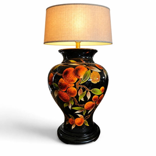 Louis Drimmer ceramic vase lamp with wooden base, 1980s