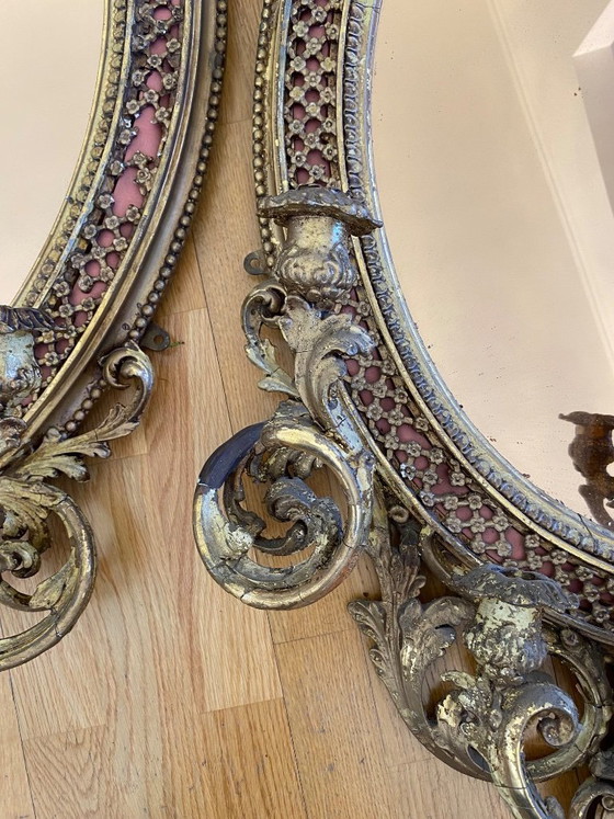 Image 1 of Two antique mirrors with candle holders, three of each