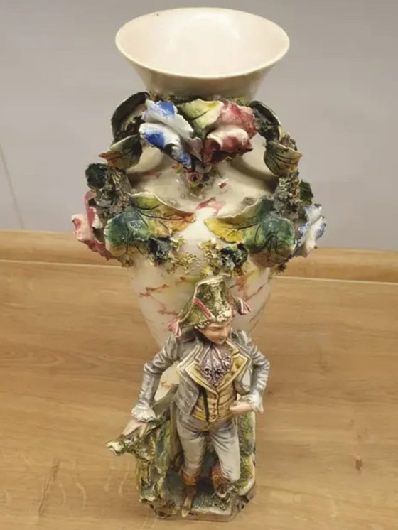 Image 1 of Figural Porcelain Vase with Napoleonic Figure Continental Europe, late 19th century