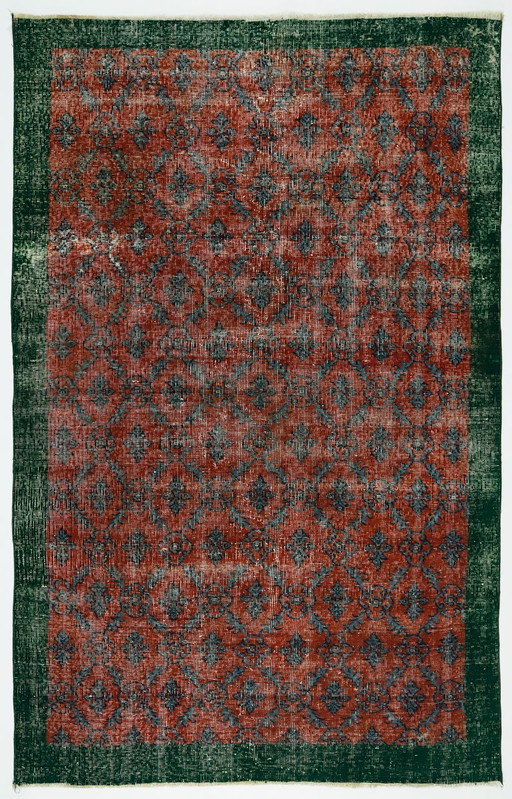 Tappeto turco vintage Oushak 216 × 141 cm – Rosso e verde, in lana, tessuto a mano – vloerkleden en tapijten, Wool