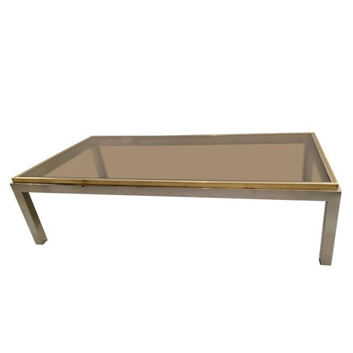 Table basse vintage en laiton et chrome, Italie 1970
