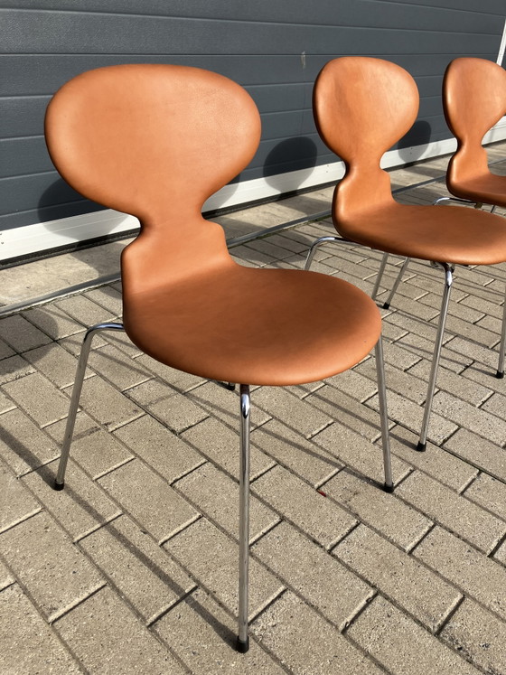 Image 1 of Fritz Hansen Ant (mier) chairs in Cognac leder NIEUWstaat!