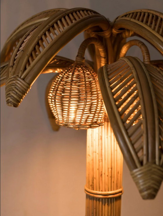 Image 1 of Lampada da tavolo in rattan con palma