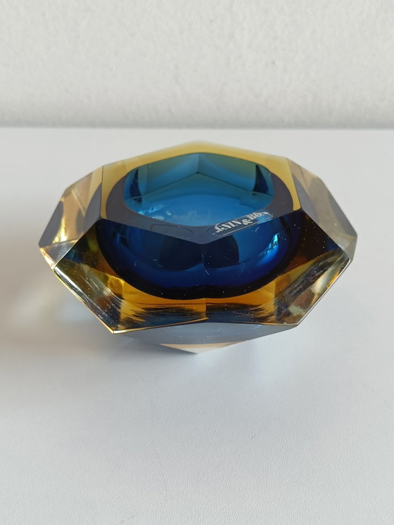 Cendrier en verre Sommerso de Pagnin & Bon Murano, bleu et ambre, années 1960-1970 – Objets déco, Murano Glass (photo 2 of 9)