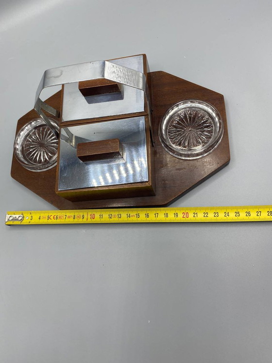 Art Deco Desk Set, Wood, Chromed Metal and Pressed Glass – Decorative Objects (photo 5 of 7)