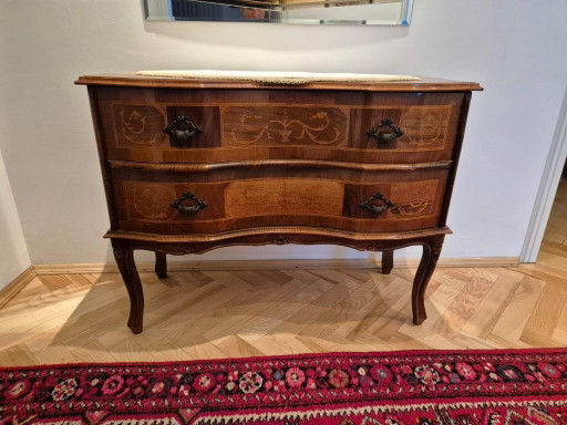 Baroque chest of drawers, walnut inlays – Rococo style, vintage 50s/60s