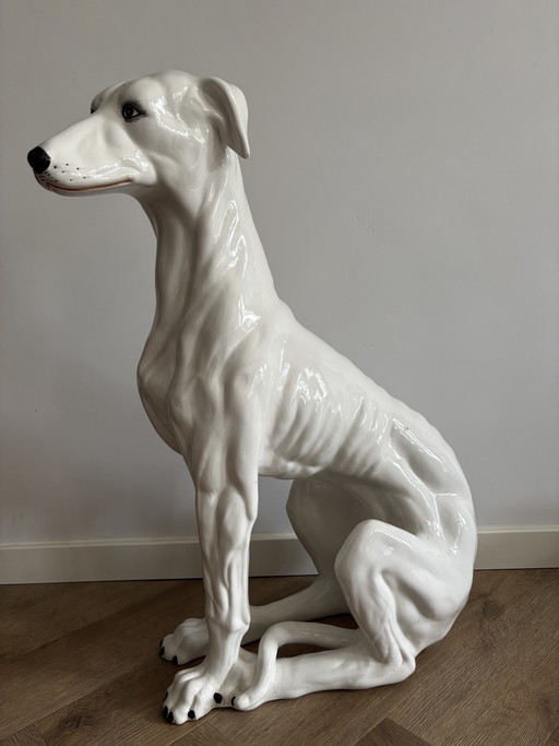 ELEGANT LIFE-SIZE ITALIAN CERAMIC GREYHOUND 74 CM