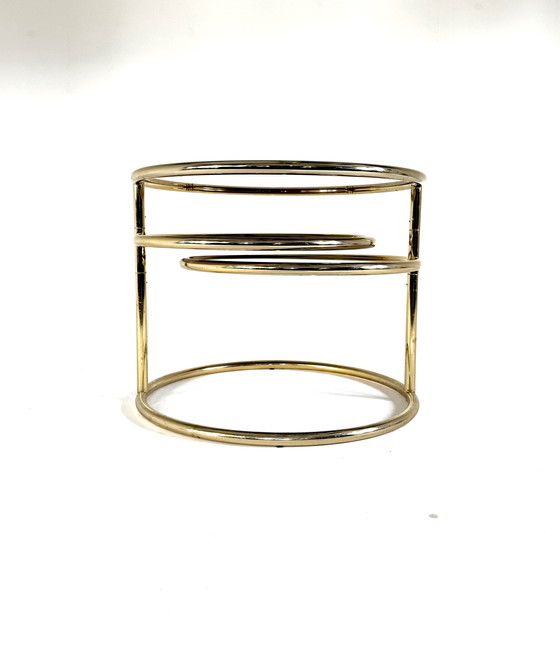 Image 1 of Vintage swivel brass & smoked glass coffee table, 1970s