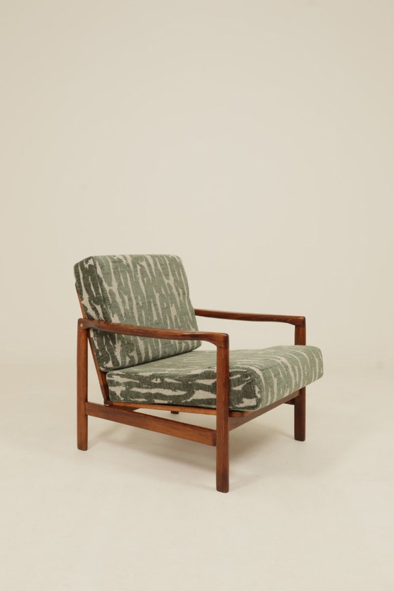 Image 1 of Vintage armchair green jaquard mid century modern design by Z.Bączyk 
