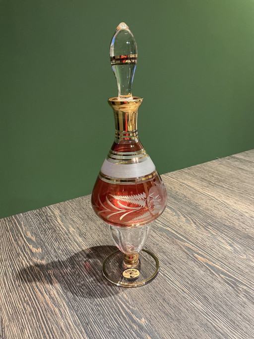 Vintage Bohemian crystal decanter with glasses