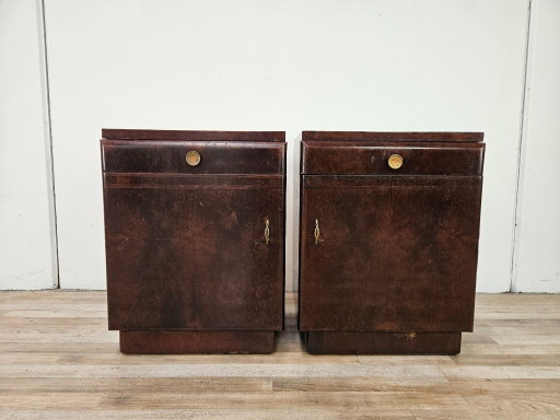 Art Decò bedside tables in oak burl