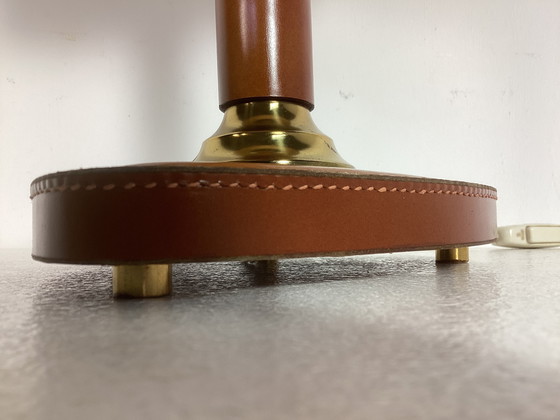 Image 1 of Fifties Vintage Leather in the Style of Jacques Adnet Lamp