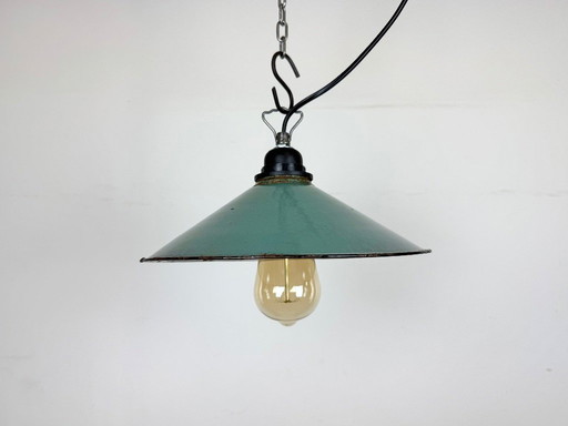 Industrial Petrol Enamel Factory Pendant Lamp, 1960s