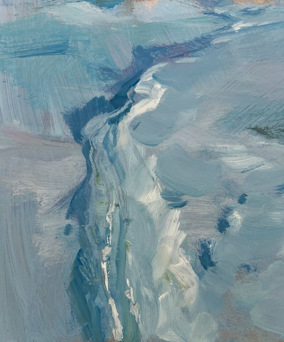Image 1 of Original Oil Painting Snow Field Landscape Frozen winter river