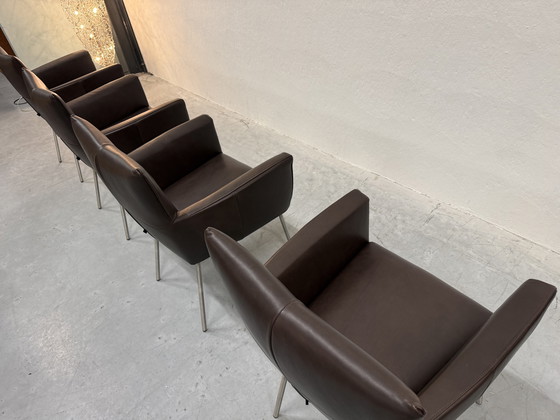 Image 1 of Chaise de salle à manger Moka en cuir chocolat, disponible en stock (4 modèles).