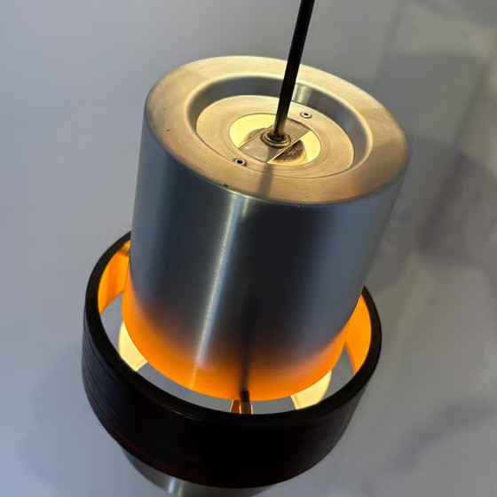Jo Hammerborg, Vintage Pendant lamps with Rosewood ring, Fog & Mørup, Aluminium, Brown, Scandinavian (photo 9 of 14)