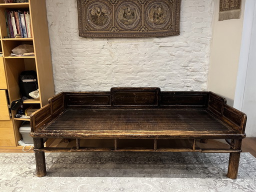 Cama/opio de madera de olmo al estilo de las dinastías Ming y Qing chinas
