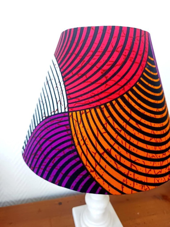 Image 1 of Vintage albasten lamp met lampenkap van wasstof.