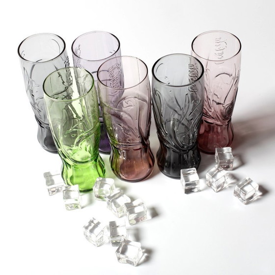 Image 1 of Juego de 6 vasos de Coca-Cola de estilo Art Nouveau / Luminarc para McDonald's / Francia / 2008