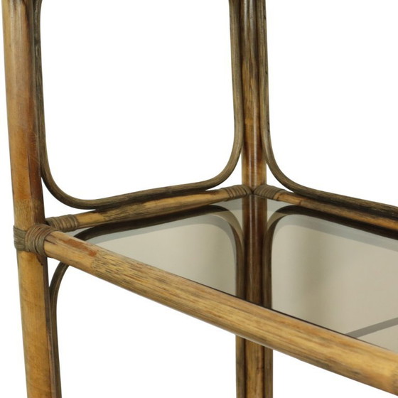 Image 1 of Vintage Boho Shelving Unit, Bamboo and Smoked Glass