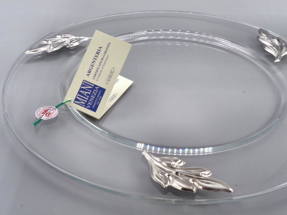 Image 1 of Clear glass tray with 925 silver leaves