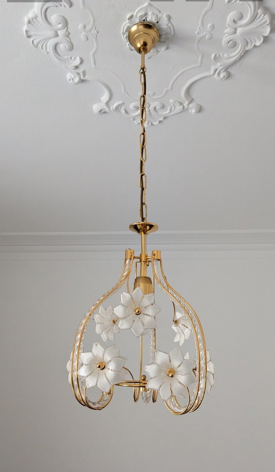 Image 1 of Vintage Murano glazen kroonluchter – "Bloemknop" – in hoogte verstelbaar