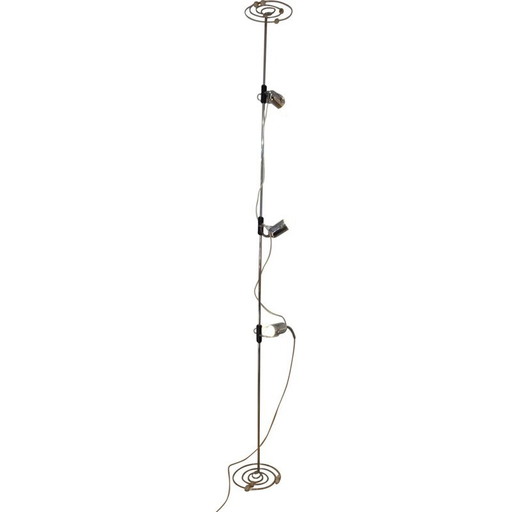 Vintage vloerlamp met 3 verstelbare lampen en spiraalvormige voet, Italië 1960