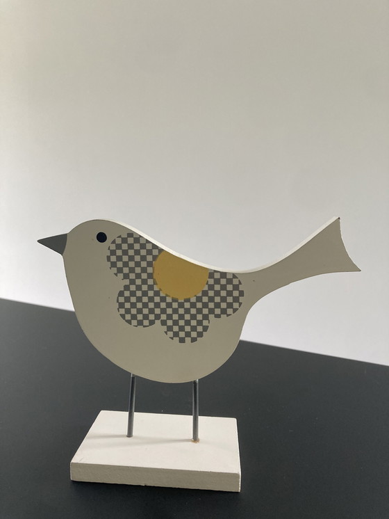 Image 1 of Wooden figurine bird with modern pattern, 13 cm high