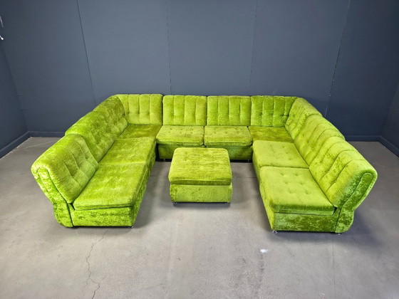 Image 1 of Ensemble de canapés modulaires vintage en velours vert, années 1970
