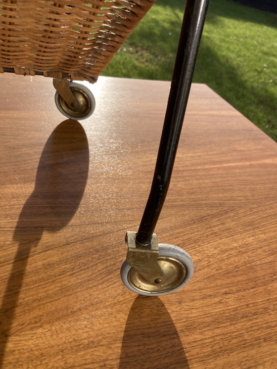 Image 1 of Vintage Steel And Brass Side Table On Wheels, 1950s