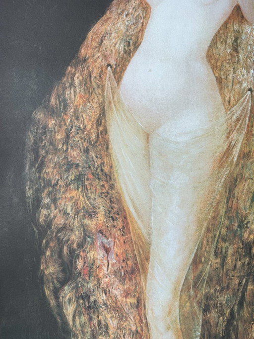 Leonor Fini, Woman dressed with peacock feathers, circa 1970