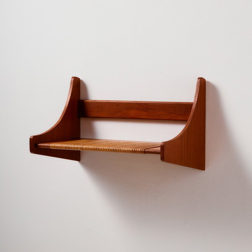 MK11159 Teak wall shelf with cane details
