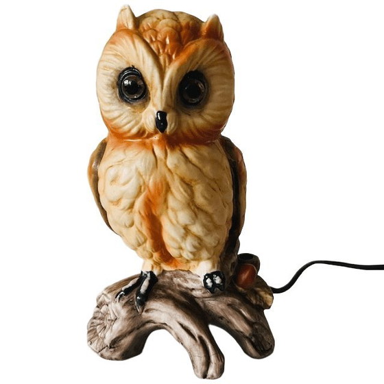 Image 1 of Vintage Ardalt Verithin hand-painted Owl night light Owl lamp 1960s