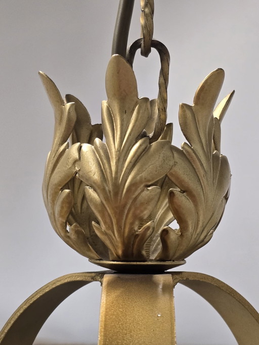 Lampadario Lanterna Vintage in Ottone e Vetro – Anni '70/'80