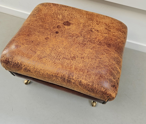 Image 1 of Vintage Hocker (Ottoman) Bruin Schapenleer