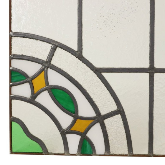 Kleurrijk Art Deco Glasraam Glas In Lood Floraal 51x42cm – Decoratieve objecten, Vintage (photo 15 of 15)