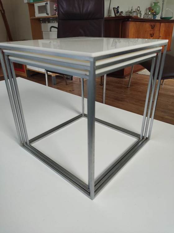 PKJ71 Poule Kjaerholm Nesting Tables Dänemark 1957, PK71 Nesting Tables Poul Kjaerholm, Beistelltische (Foto 11 von 15)