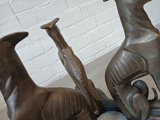 Image 1 of Coffee table, 3 Greyhounds as standard. Heavy, brass or bronze.