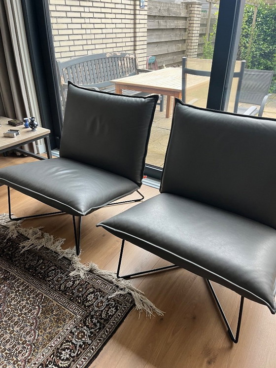 Image 1 of 2x Jess Design Eark Sessel hohe Rückenlehne Leder Royal Grey