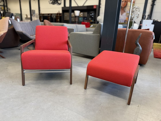 Image 1 of Harvink Splinter Armchair with Hocker walnut Hallingdal fabric