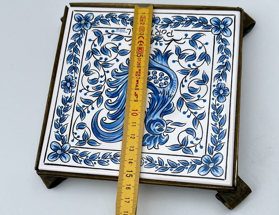 Image 1 of Four framed ceramic tiles – Delft/Makkum style – Hand-painted – Netherlands, 20th century