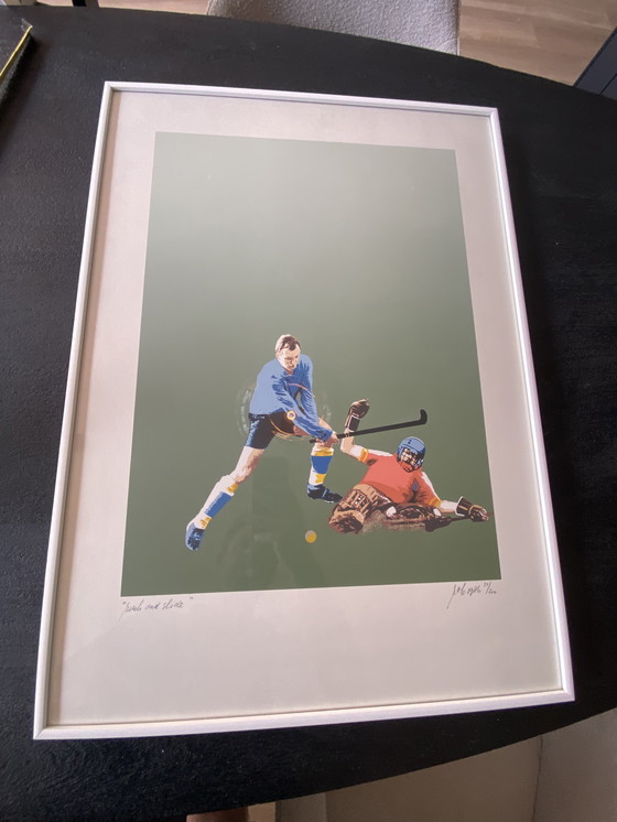 Image 1 of Litografie retrò di Wim Hoogstraten Serigrafia Push and Slide Hockey