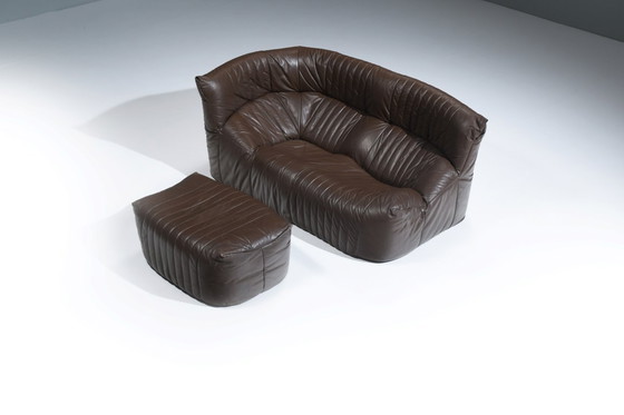 Image 1 of Zeldzame bruine leren Aralia loungebank van Michel Ducaroy voor Ligne Roset Frankrijk