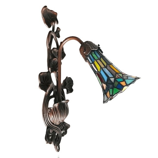 Vintage Meyda Art nouveau stijl wandlamp lelies glas in lood 1980's