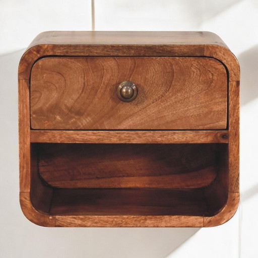 Mini comodino da parete in legno massello di mango con finitura caramello miele. – Artisan, nachtkastjes, Wood