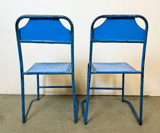 Image 1 of Blauwe industriële ijzeren stoelen, set van 2, jaren 50