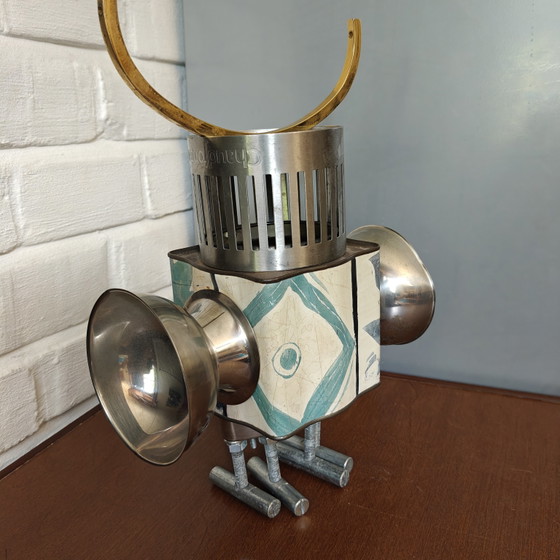 Handmade Steampunk Robot Knight Sculpture, Found Object Assemblage Art, Vintage Mixed Metal (photo 5 of 7)