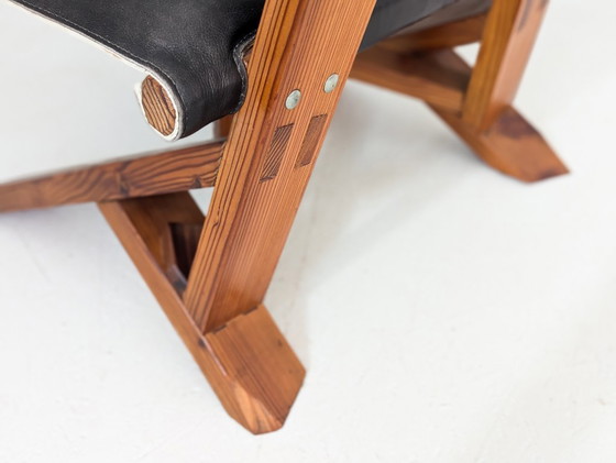 Image 1 of Sculptural Pine Lounge Chair with Table in the Style of Pierre Chapo, France, 1970s