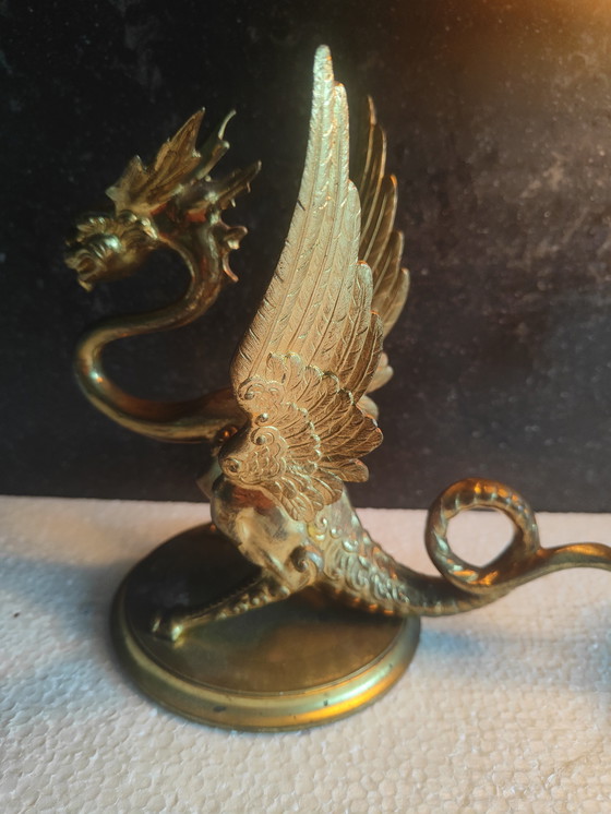 Image 1 of Antike mythologische Drachenlampe – Einzigartiges Bronzedesign