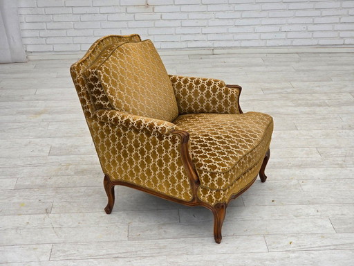 1950s Danish Relax Chair, Furniture Velour, Carved Ash Wood